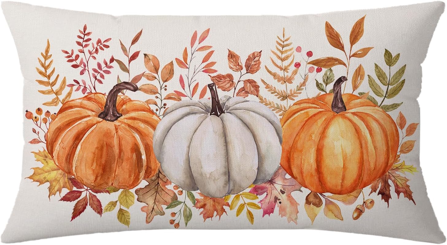 NUTEEN Fall Pillow Covers 20x12 Inch Buffalo Pliad Pumpkin