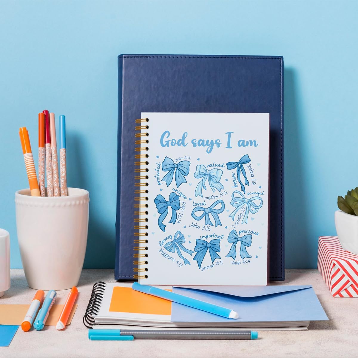 Cute Blue Bow Bible Notebook Journal for Women Girls, Christian Prayer Notebook Coquette Church Journal College Office Travel Notebooks Gifts for Women Girls Teen, 5.5x8.3 - Image 2