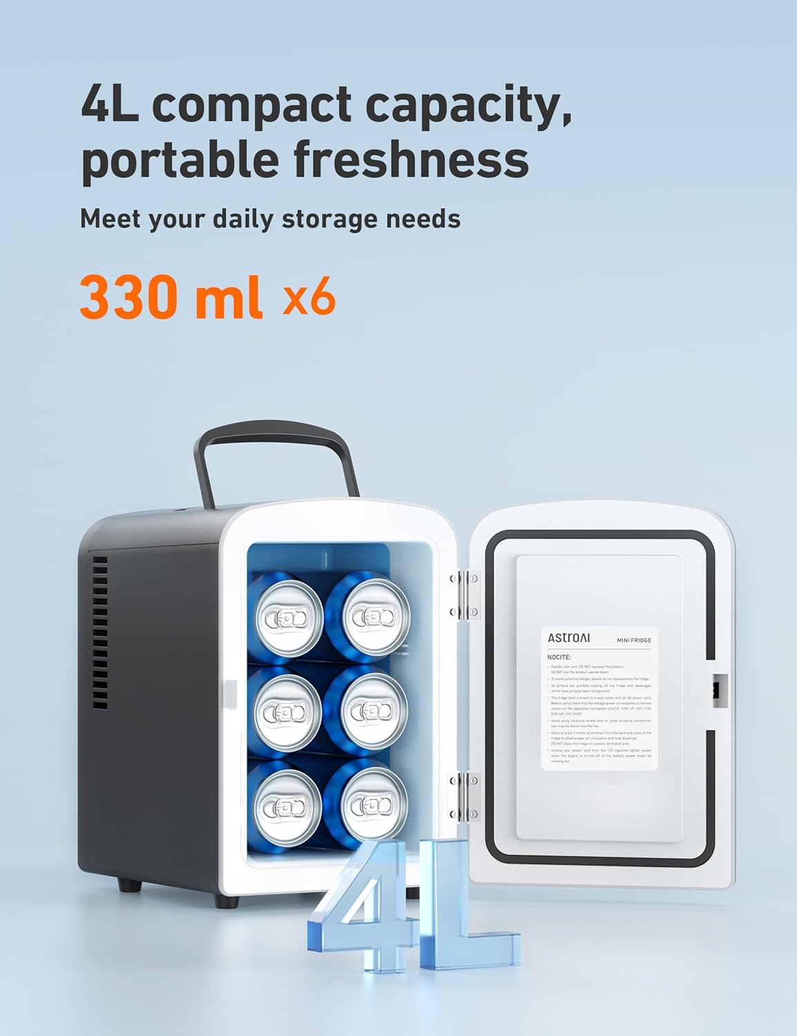 AstroAI Mini Fridge 4 Litre, 6 Can Portable AC+DC Power Cooler, for Bedrooms, Cars, Offices; Skincare, Makeup, Cosmetics, Food (Black) 3 71 A+NlWWgL. AC SL1500