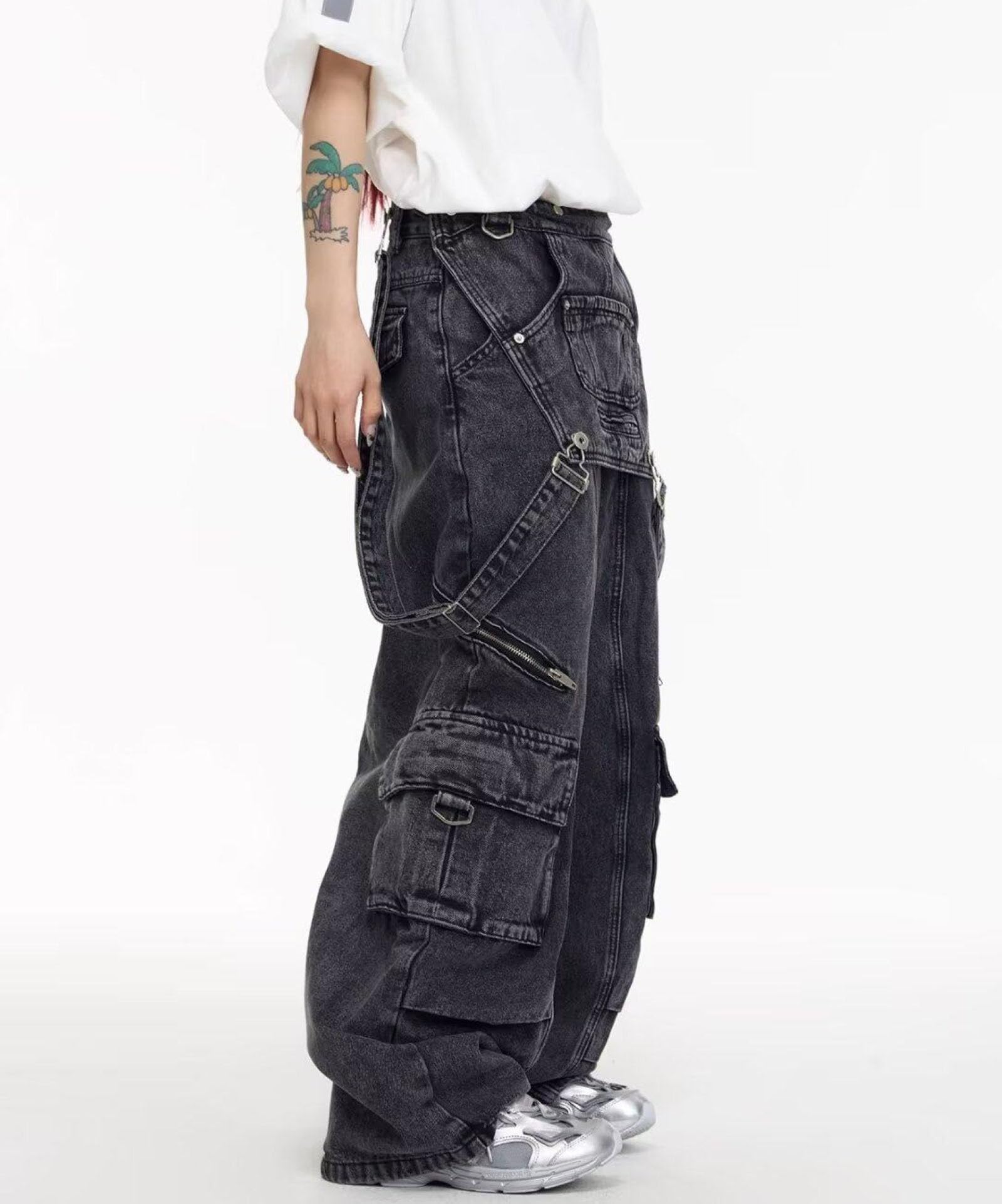 MęSkie LuźNe DżInsowe Ogrodniczki Z Przetarciami W Stylu Casual Z Prostymi Nogawkami Hip-Hopowym Vintage Unisex Odzież Robocza DżInsy