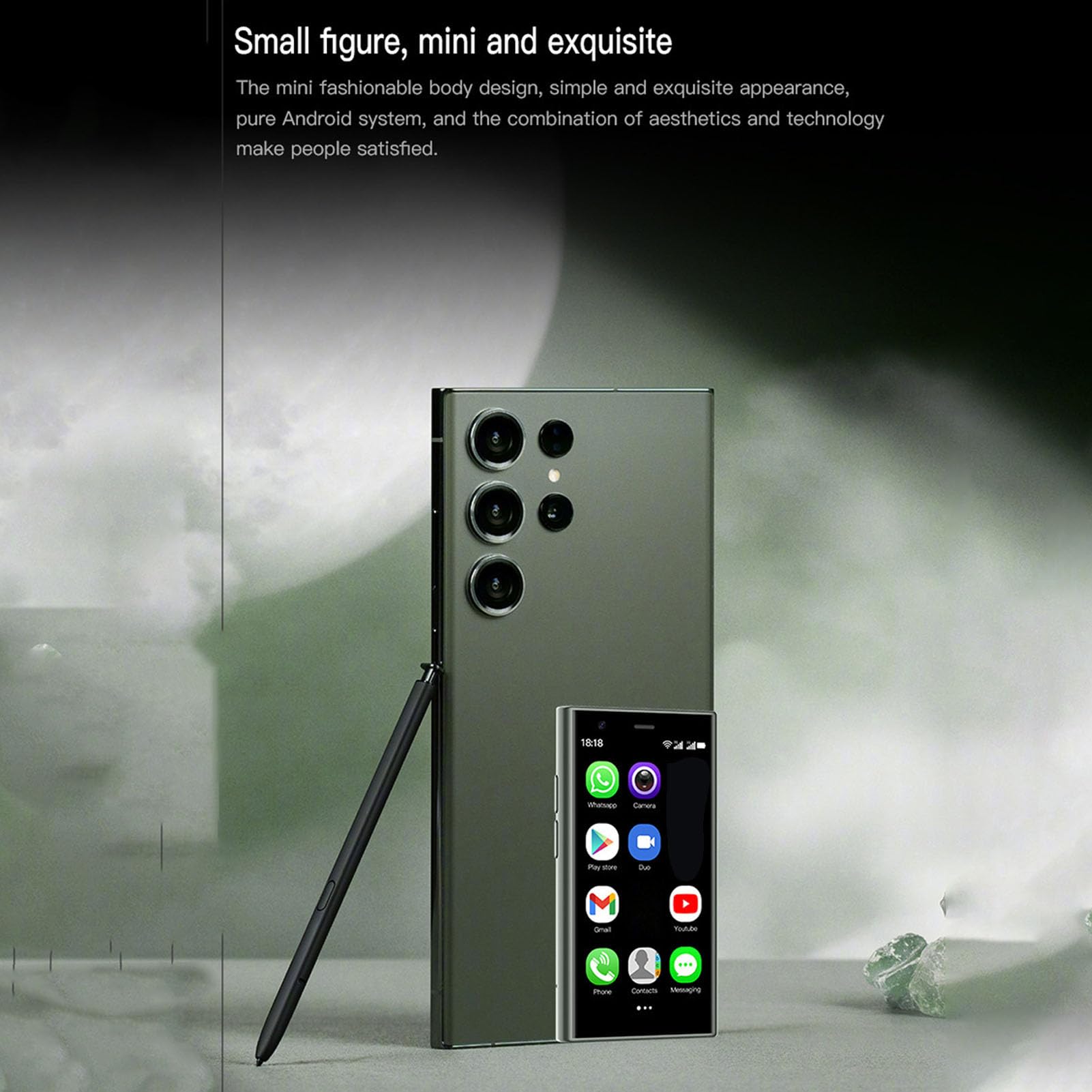 S23 Pro Super Mini Smartfon dla Dzieci, Telefon Komórkowy z siecią 3G, Odblokowany System Android 8.1, 2 GB RAM, 16 GB ROM, 3.0-calowy Wyświetlacz LCD, Kamera HD (Czerniawa zieleń)