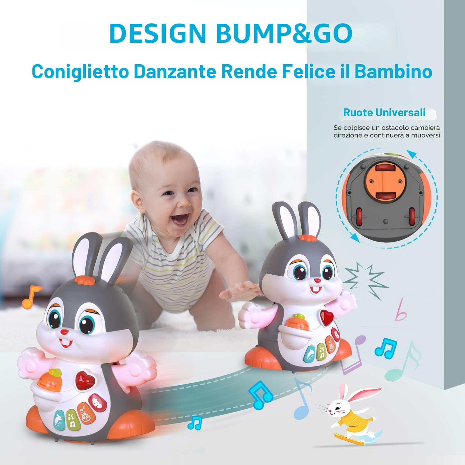 MOONTOY Giochi Musicali per Neonati, Coniglio Strisciante Interattivi con Musica e Luce,Natale Regalo Bambini 1 2 Anni 6 7 8 9 10 11 12 18 Mesi (HA9991)
