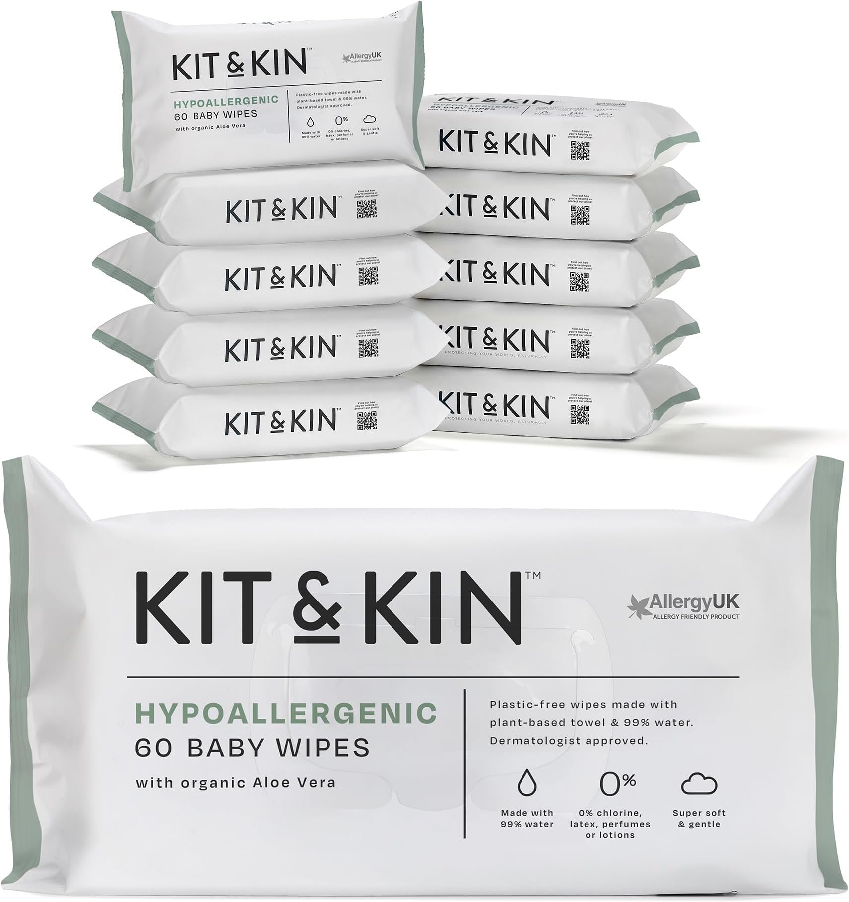 Kit & Kin Premium Baby Wipes, 600 Wet Wipes (10 packs) | Plastic-Free & Super Soft | 99% Water | Hypoallergenic & Dermatologist Approved | No Perfumes | New & Improved Formula