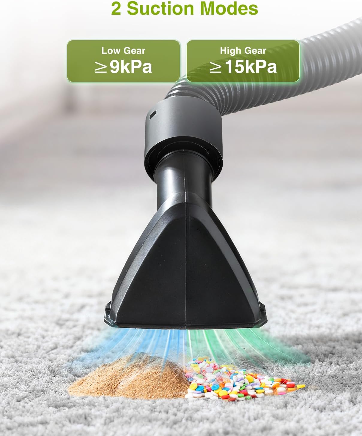 Hand using the brush nozzle to clean a car's air vent