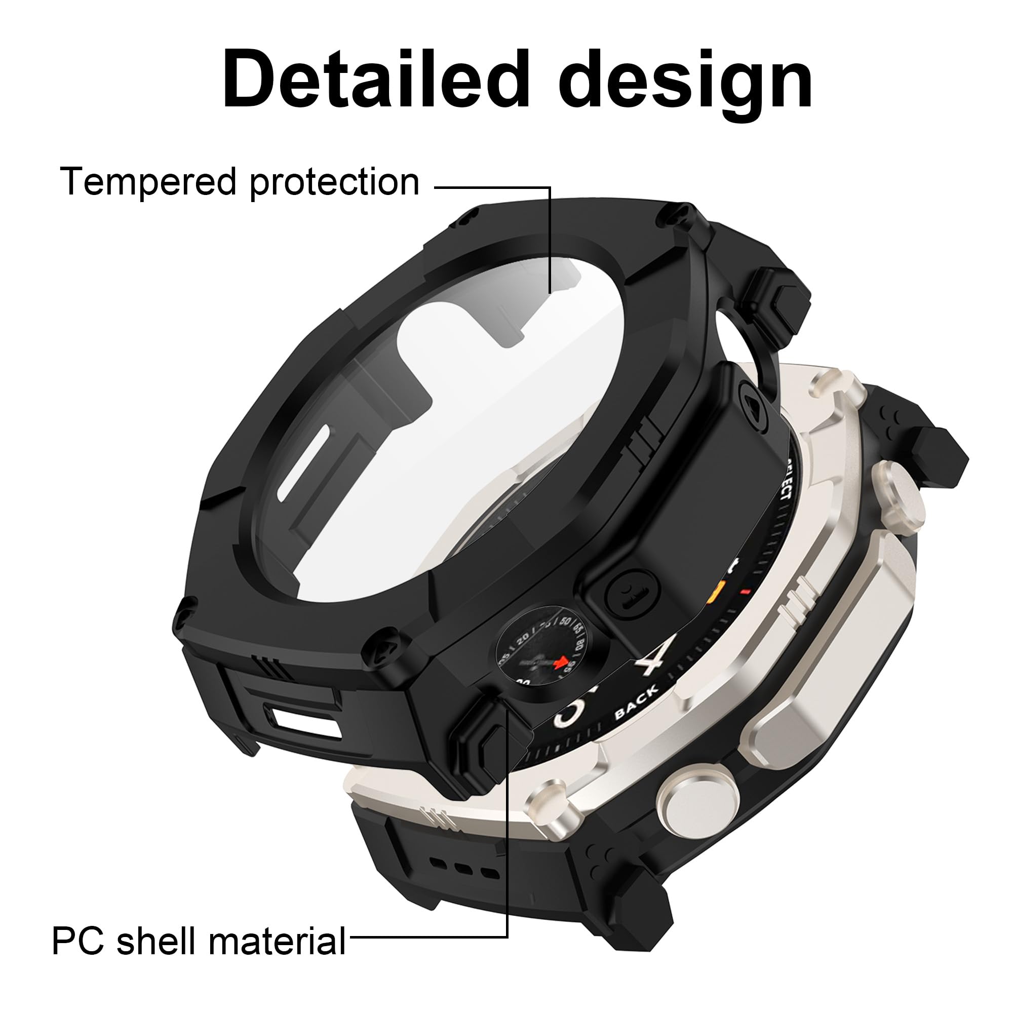 Effcotuo 2 sztuki etui do Amazfit T-Rex Ultra 2 Case z folią ochronną na wyświetlacz etui na telefon komórkowy ze szkła pancernego pełna ochrona przed folią TPU Komp hartowane etui odporne na