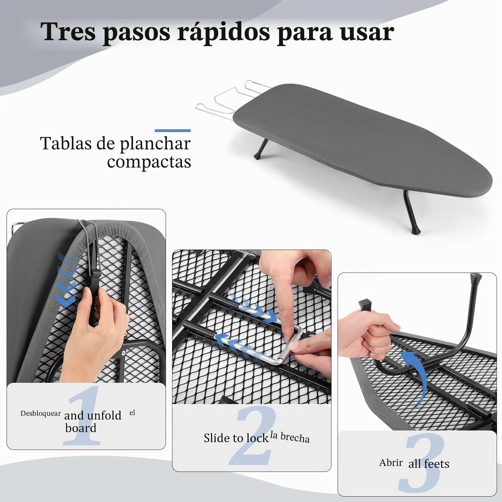 Tabla de Planchar Plegable Espacios Pequeños, Tabla Pequeña de Mesa con Soporte de Hierro, Mini pies Antideslizantes Plegables Portátiles para el Hogar, Lavanderías, Dormitorios, Uso de Viaje