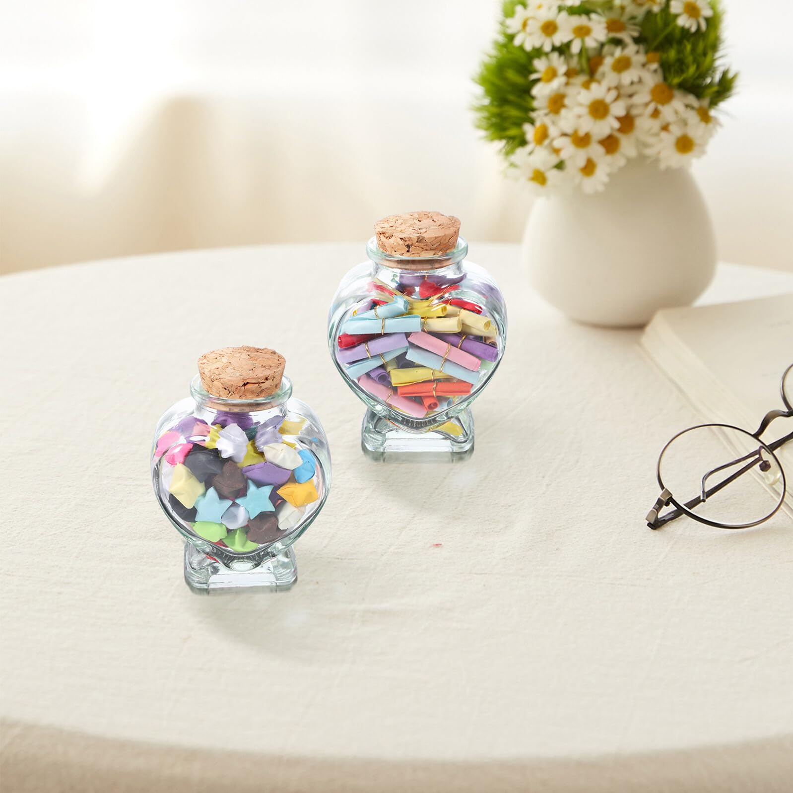 IMIKEYA 12 Bottiglie Mini Cuore in Vetro Trasparente con Tappo Sughero Barattoli per Messaggi Decorazione Matrimonio e Artigianato