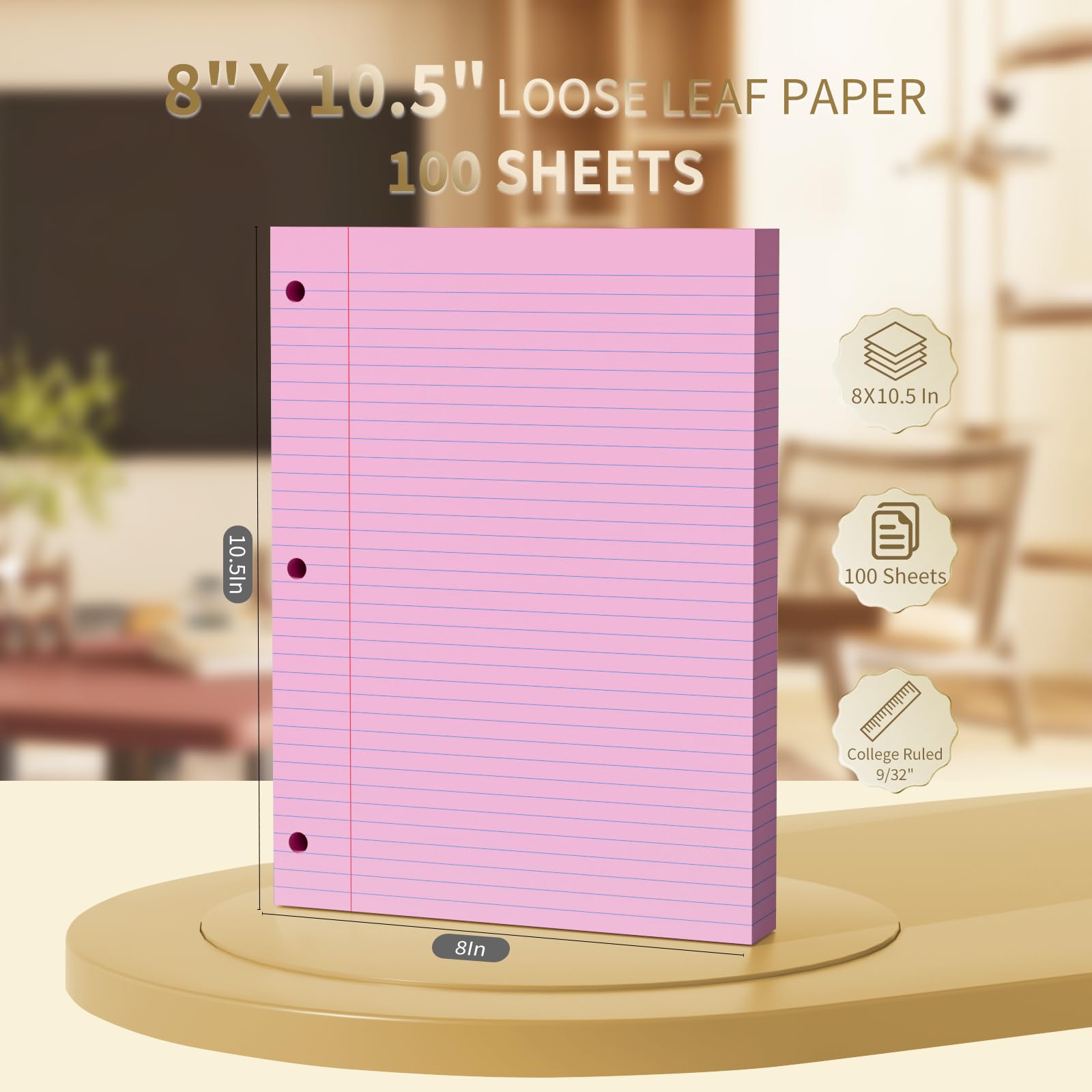 500 Sheets Loose Leaf Paper 8" x 10.5" Colored Filler Paper College Ruled 3-Hole Punched Lined Paper Notebook Paper for 3-Ring Binders Notepad Writing Note Pads Ideal for Home, School, Office: Colored 8" x 10.5"
