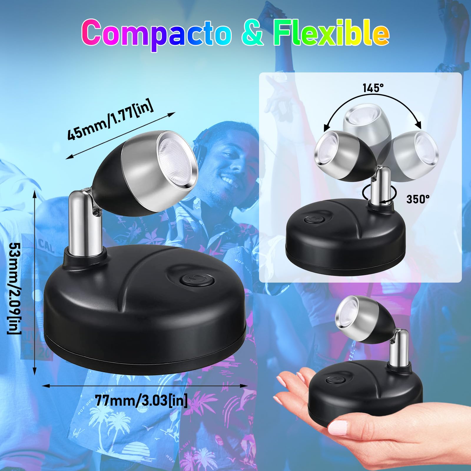 Klarlight RGB Mini Foco Led Interior con Mando a Distancia Focos LED Inalámbrico a Pilas Spotlight de Pared 13 Colores Luz Iluminación para Gabinete Pintura Arte Dardos Party, 2-Pack Negro