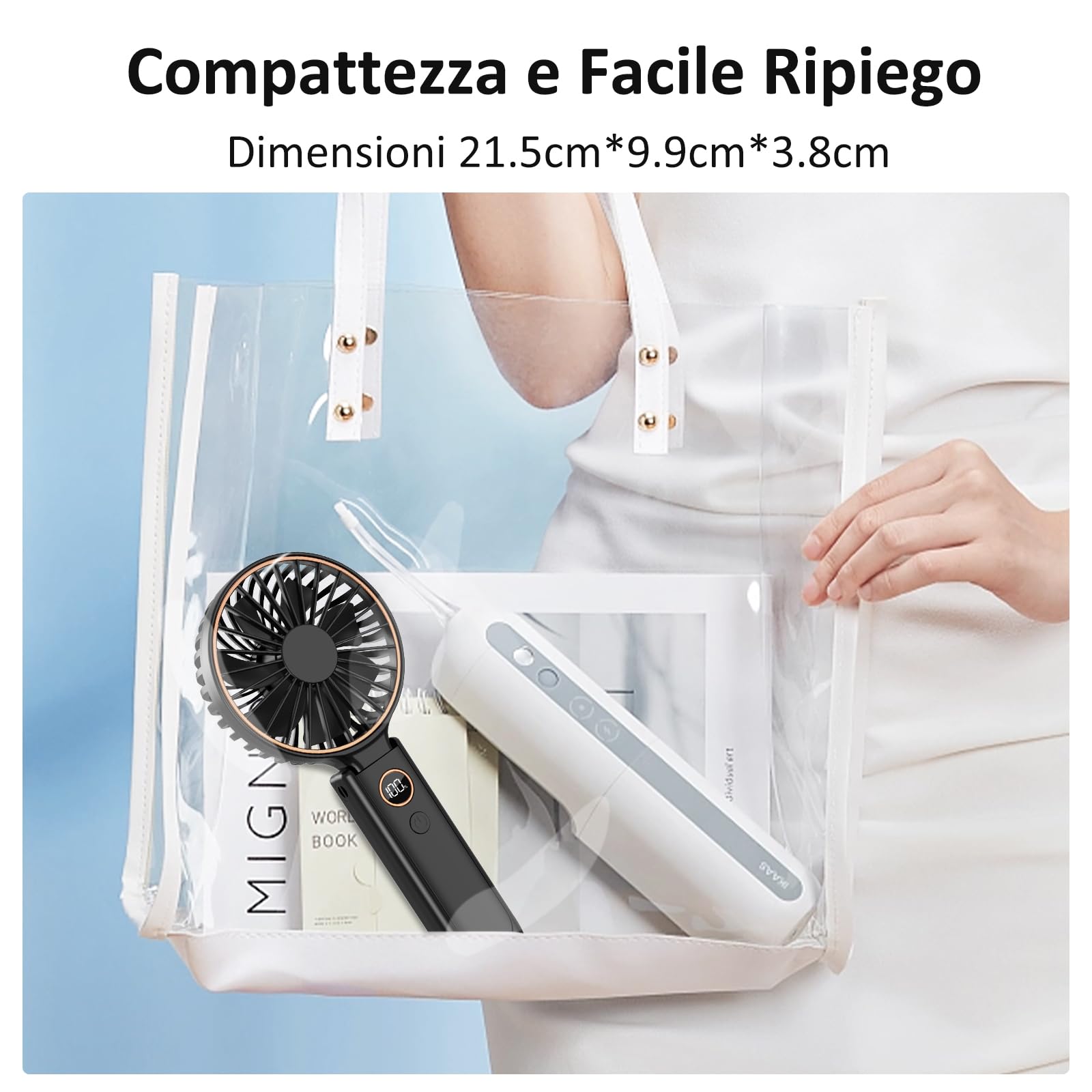 Rintea Ventilatore Portatile, 4000 mAh Mini Ventilatore Portatile, Ventilatore USB Ricaricabile con 6 Velocità, Ventilatore da Tavolo a Batteria per Ufficio, Interni, Viaggi, Spostamenti, Esterni