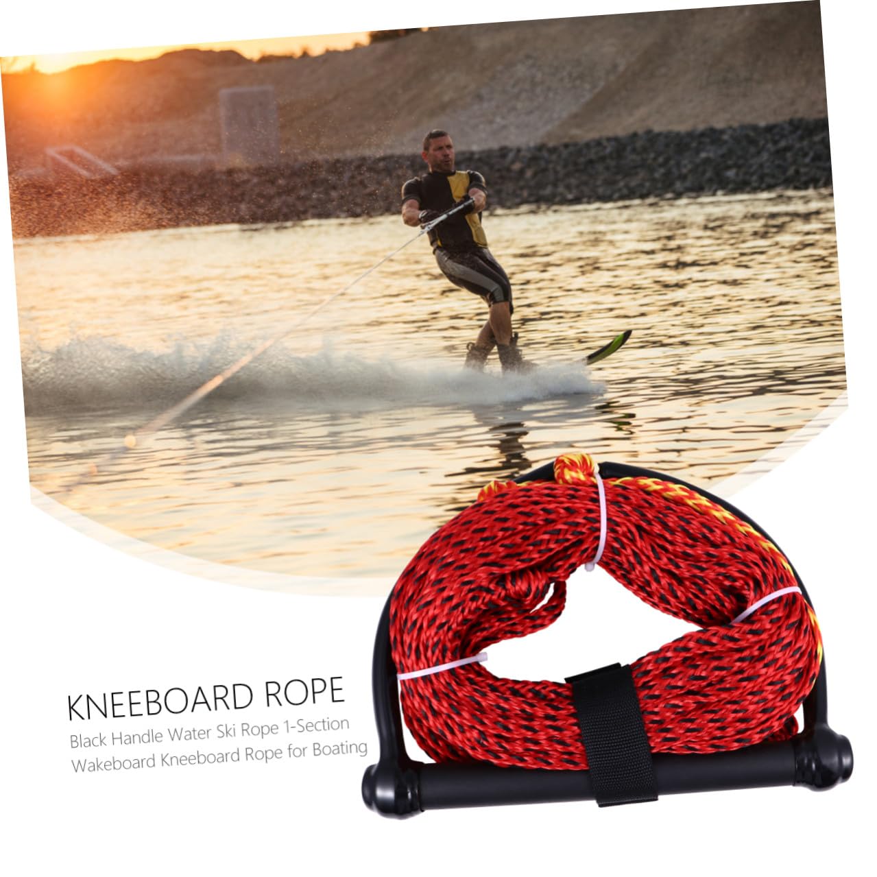 Cuerda de Esquí Acuático Negra de Nylon, 1 Sección, Fácil de Manejar y Resistente Humedad para Wakeboard y Kneeboard en Barco Color Aleatorio