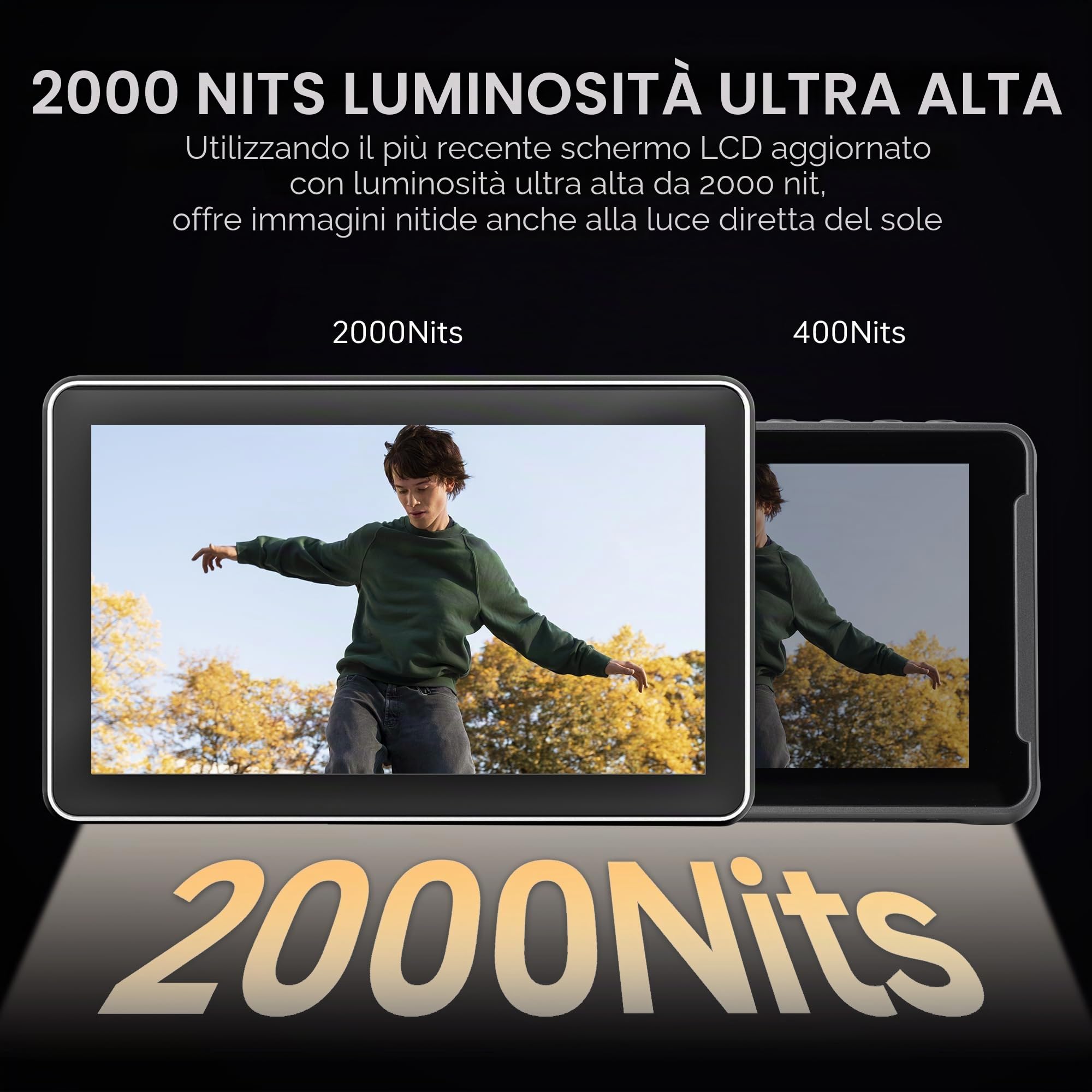VILTROX DC-X2 Monitor da Campo per Fotocamera 2000 Nits 6" HDR Touchscreen DSLR Camera Monitor con1920x1080 IPS 4K HDMI Loop in/Out Forma d'onda LUT 3D Video Peaking Focus Assist Batteria Paraluce