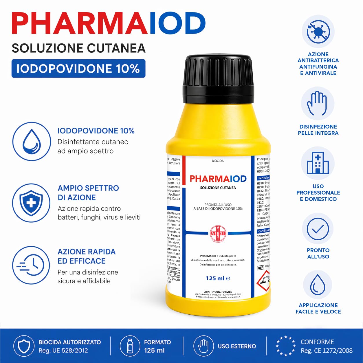 AIESI® Disinfettante a base di iodopovidone 10% (125 ml) per cute integra PHARMAIOD