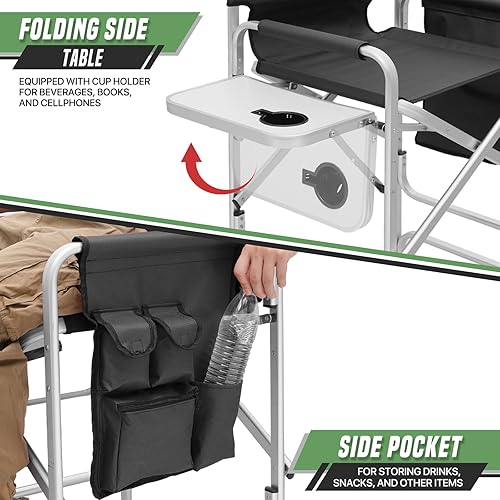 Miniatura 6 de Silla de directores, sillas de campamento plegables de 31 pulgadas de alto, silla de tocador plegable con marco de aluminio, silla de artista de