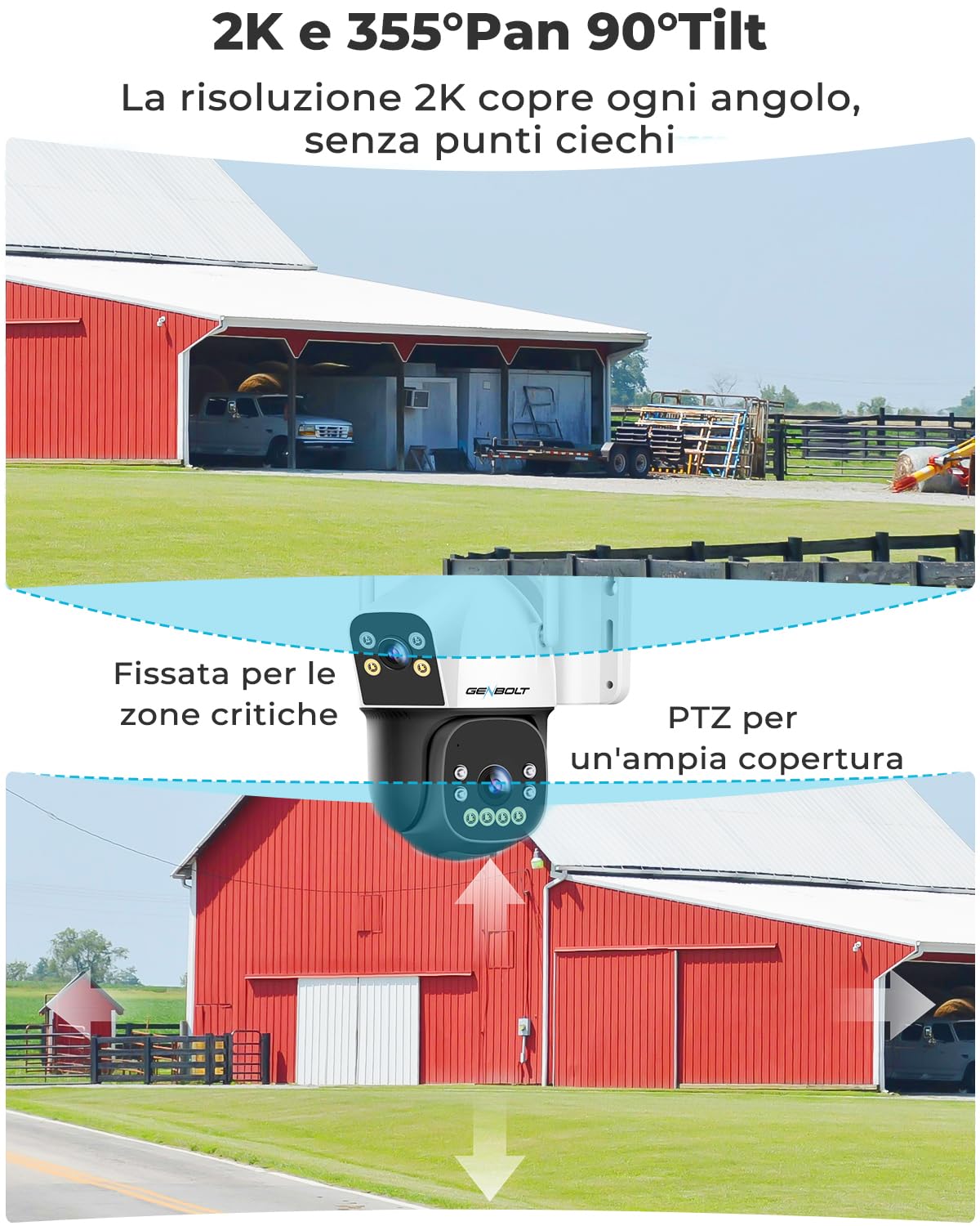 GENBOLT 4G AOV Solare Telecamera Esterno Senza Fili di Sicurezza Esterni, Registrazione 7/24 3MP+3MP IP Videocamera Sorveglianza con Rilevamento AI a SIM Card, CCTV Camera Batteria 8W 15600mAh