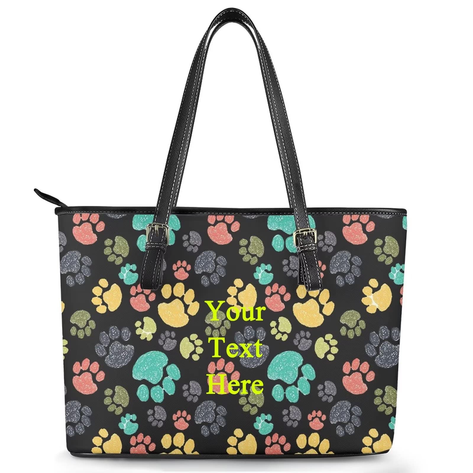 Howilath Personalizar su nombre Bolso Caballo Floral Beige PU Saddle Bag Casual Tote Bag Cuero Top-Handle Bag for Ladies, Patrón de huella de perro, Talla Unica