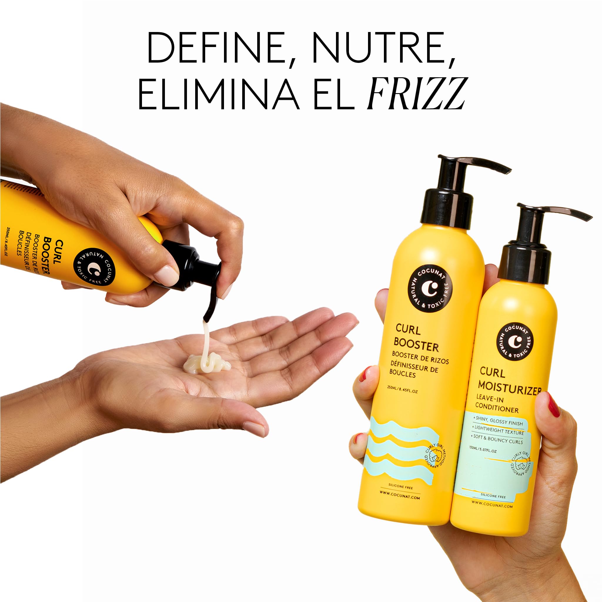 COCUNAT Curly Essentials Leave-In + 2 Booster Método Curly | Acondicionador sin aclarado + 2 geles definidores. Rizos profesionales en 2 pasos. Toxic Free, sin siliconas ni sulfatos.