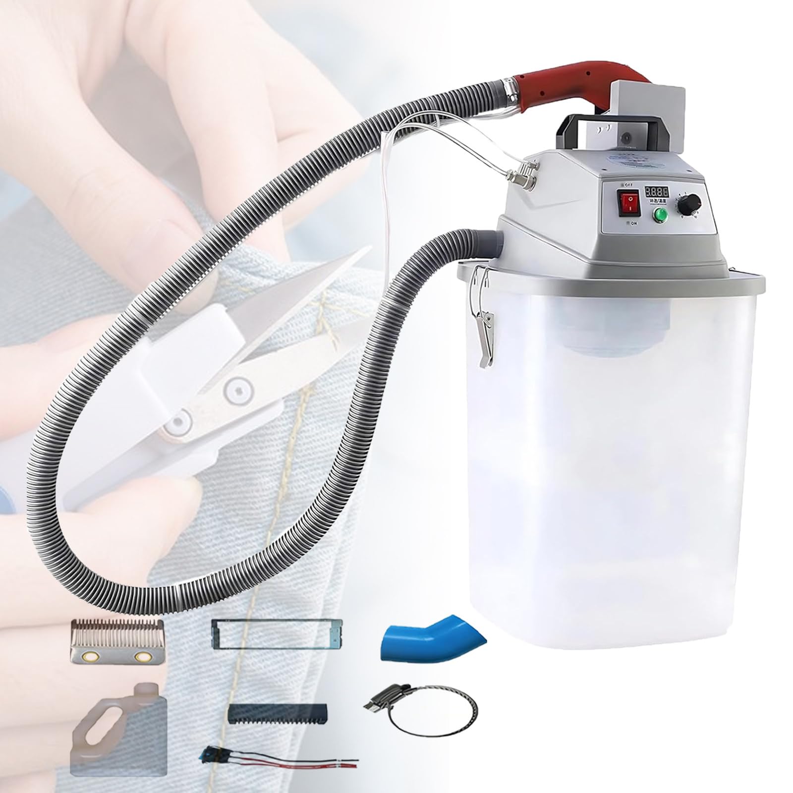Atwynd Smart Single-Head Brushless Thread Trimmer, Automatic Fabric Thread Trimming Machine, Fabric Thread Trimmer with 30L Storage Bucket, Real-Time Speed Display, for Garment Factory
