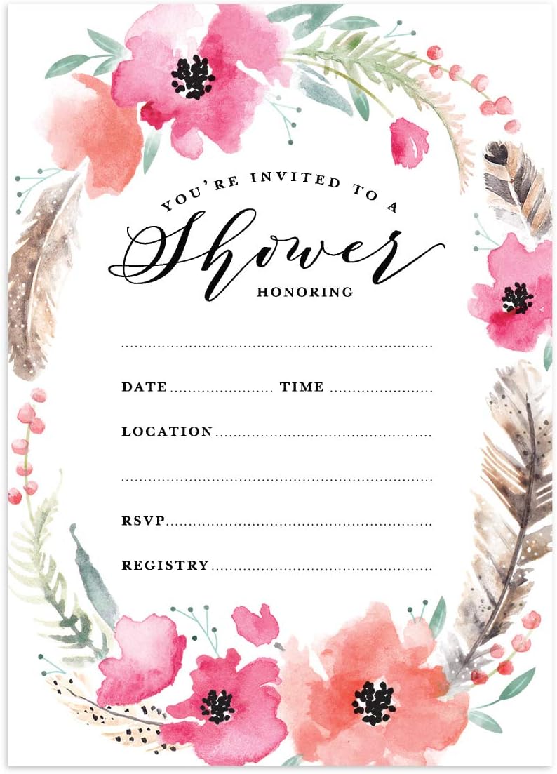 Boho Spirit Fill in The Blank Shower Invitation / 20 Bridal Shower  Invitations and Envelopes/Boho Baby Shower Invitation With Regard To Blank Bridal Shower Invitations Templates