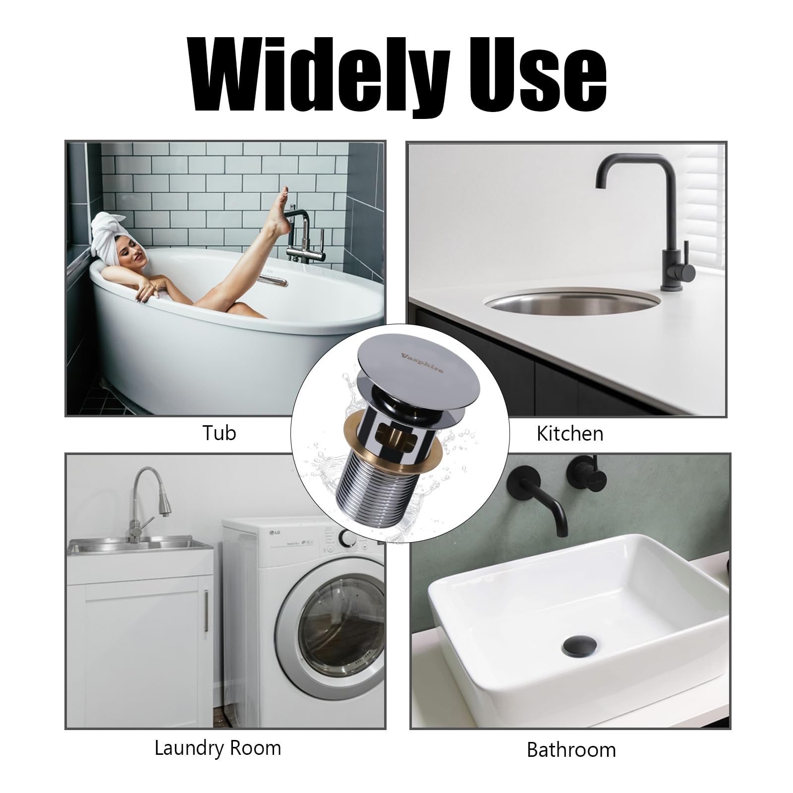 Siphon de lavabo avec trop-plein - Siphon universel en acier inoxydable 304 - Pour lavabo de salle de bain - Siphon pop-up - Argenté
