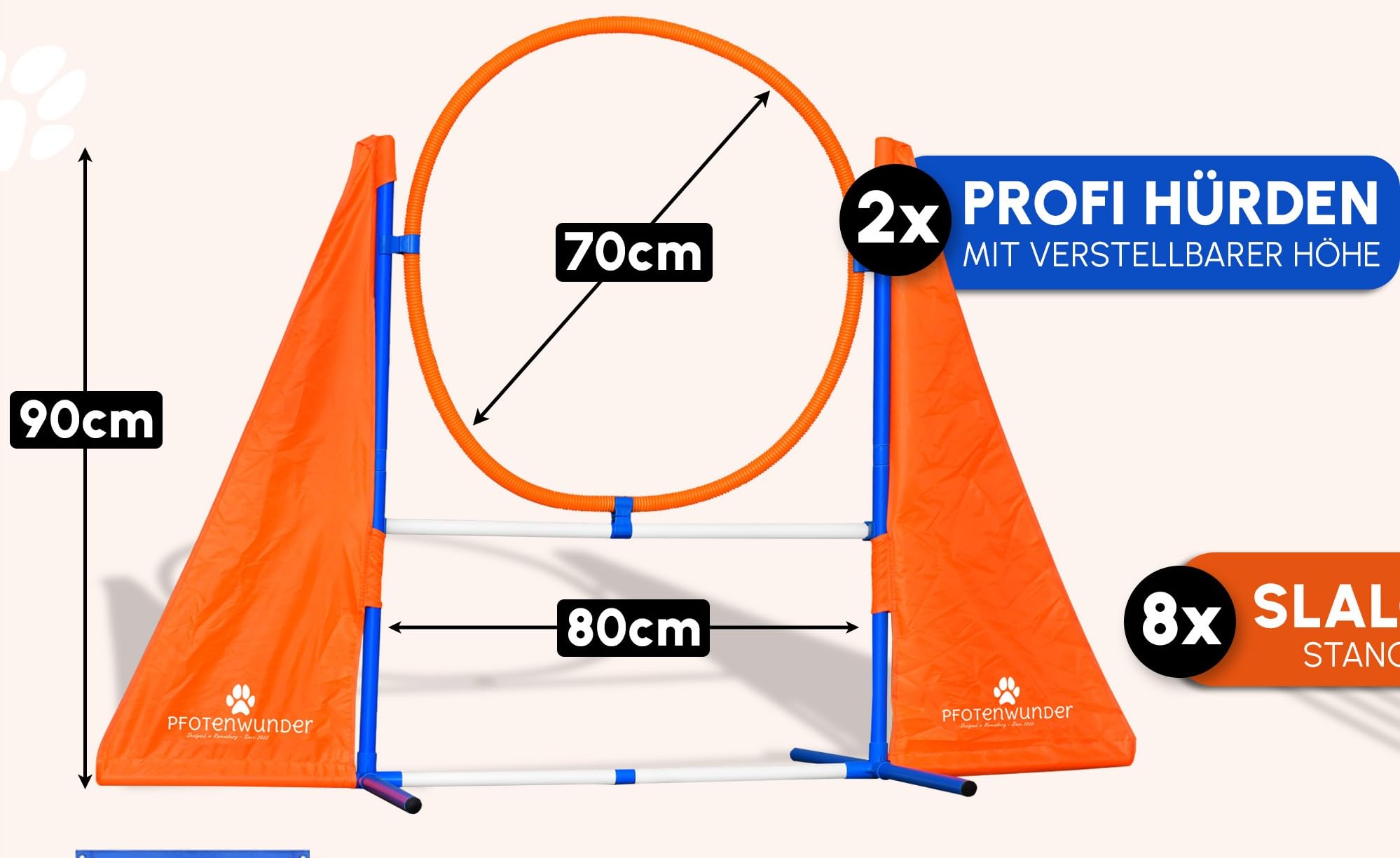 PfotenWunder® 2X-Profi-Agility-Hürde, Agility-Hürden-Set groß, für kleine & große Hunde-Training Sport Parcour Zubehör Hürden Sprungring Sprunghürde