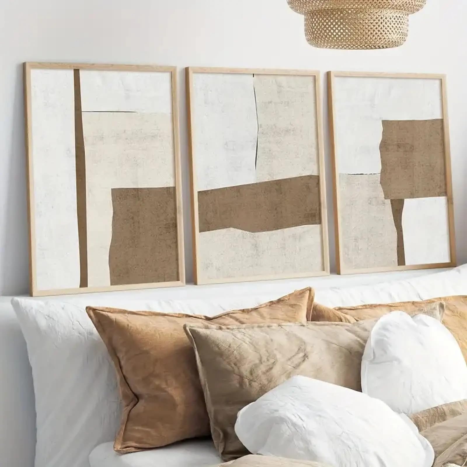 XBTYKPB Juego de 3 pósteres de lienzo abstractos en color marrón y beige para pared, póster de formas minimalistas, imágenes de pared para sala de estar, dormitorio, 50 x 70 cm x 3 con marco