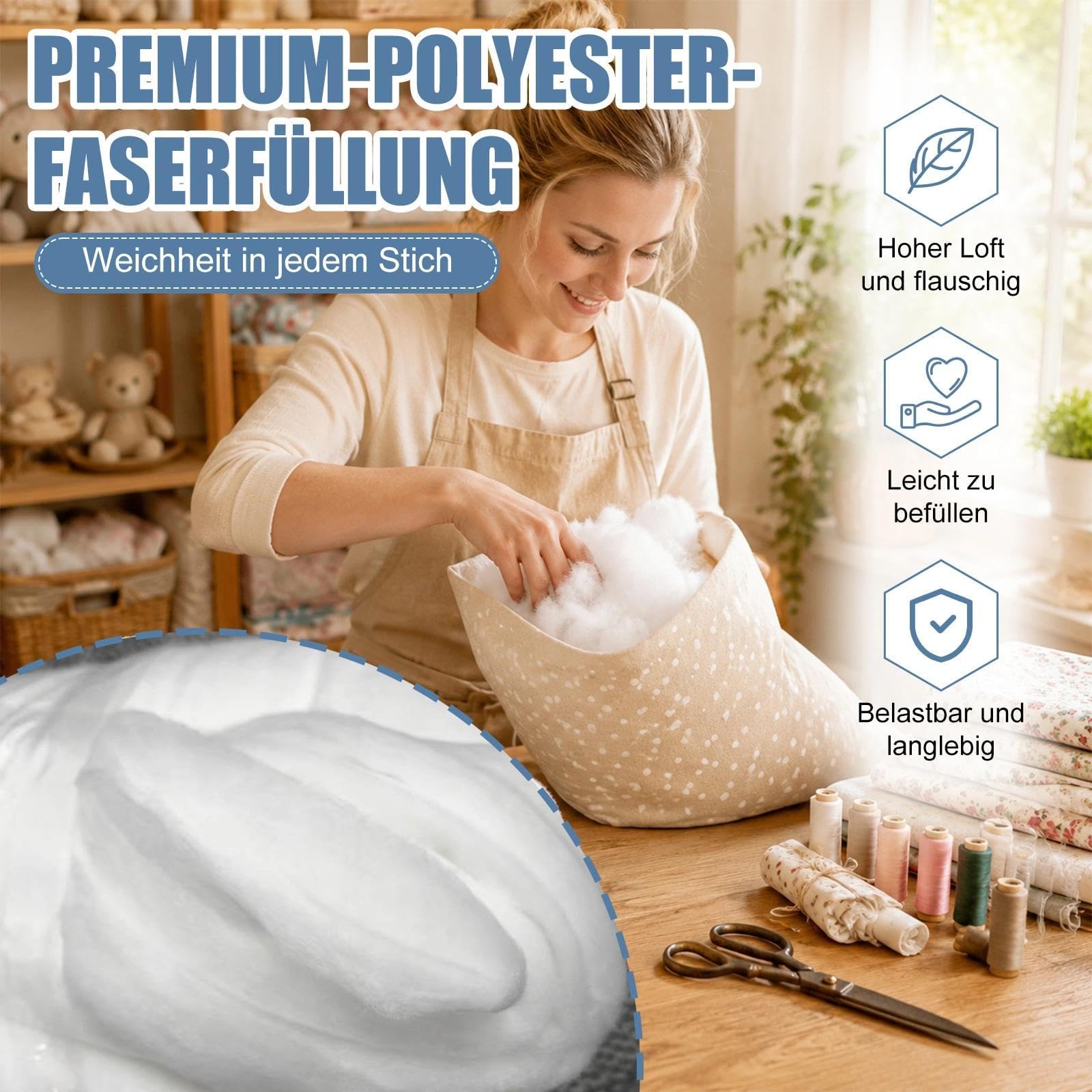 Polsterwatte Volumenvlies Non-Woven Wadding 100 g/m² | 160 cm x 10 m | 100% Polyester allergieverträglich & flammhemmend Füllwatte für Kissen, Bettwaren & Handwerk
