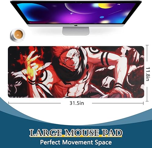 Miniatura 2 de Alfombrilla de mouse de anime Jujutsu XL para juegos, alfombrilla de mouse de goma japonesa Kaiseb grande, impermeable, 31.5 x 11.8 pulgadas