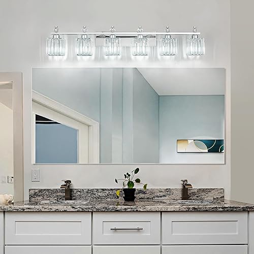 Miniatura 3 de Luces de tocador de 6 luces modernas de cristal cromado para baño, accesorios de iluminación de tocador de baño de cristal sobre espejo