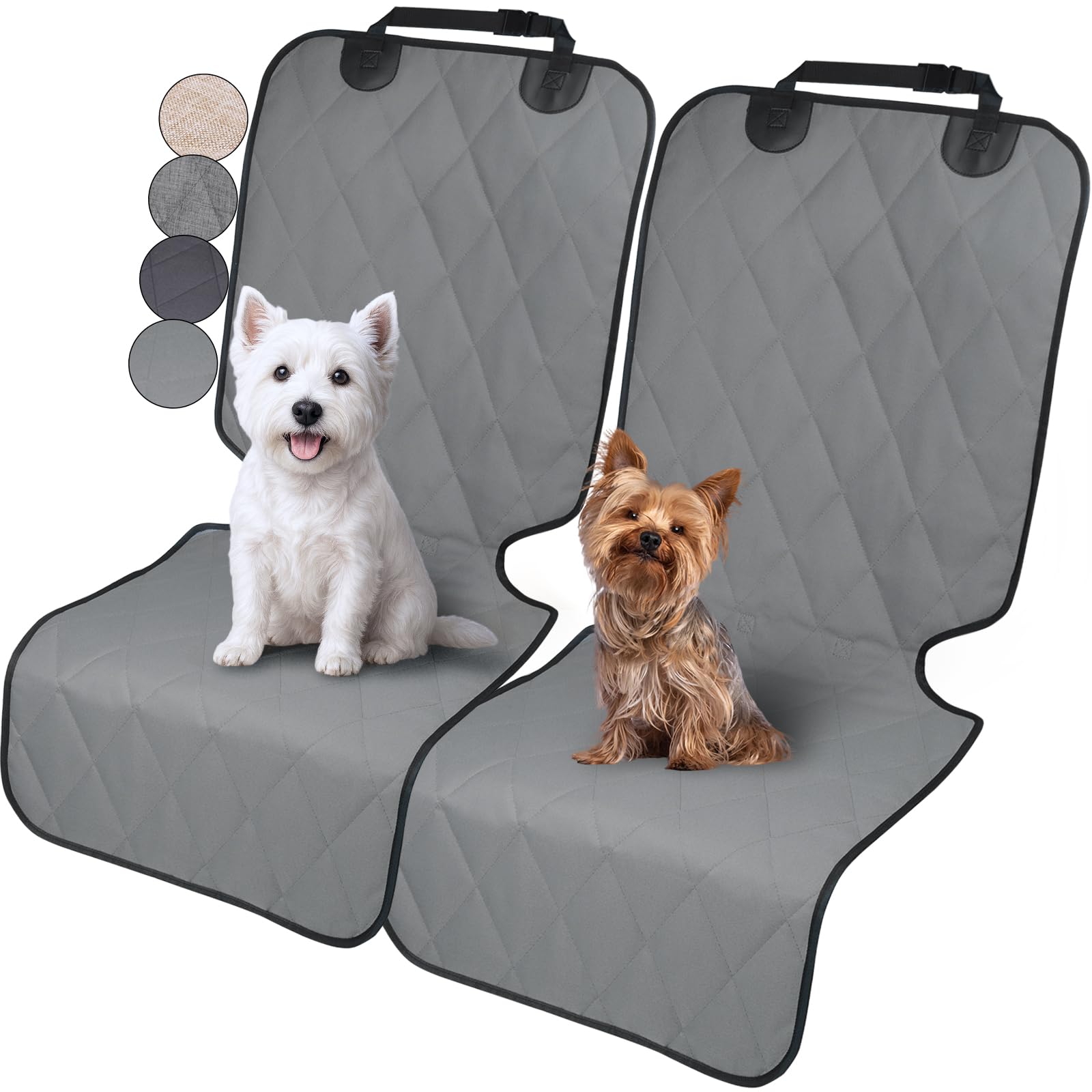 VIVAGLORY Dog Front Seat Cover Seatflex Car Seat Protector for Dog, Car Cover for Pet, Front Single Bucket Captain Chair Protector, Large, Grey, 2Pack