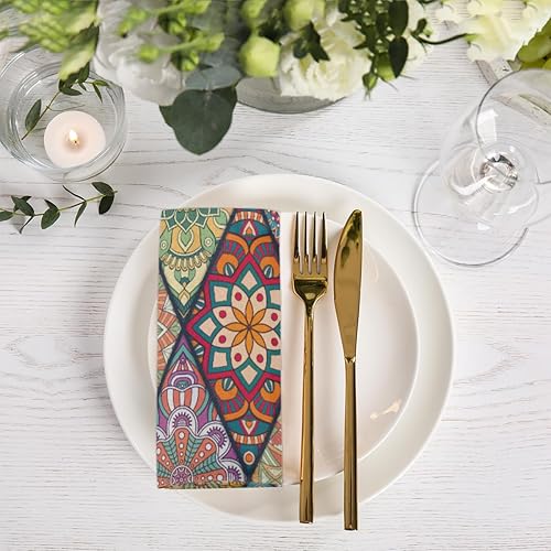 Miniatura 2 de Juego de 6 servilletas de tela con diseño de mandala bohemio de 20 x 20 pulgadas, patrón étnico, lavables, reutilizables, para cocina, decoración de