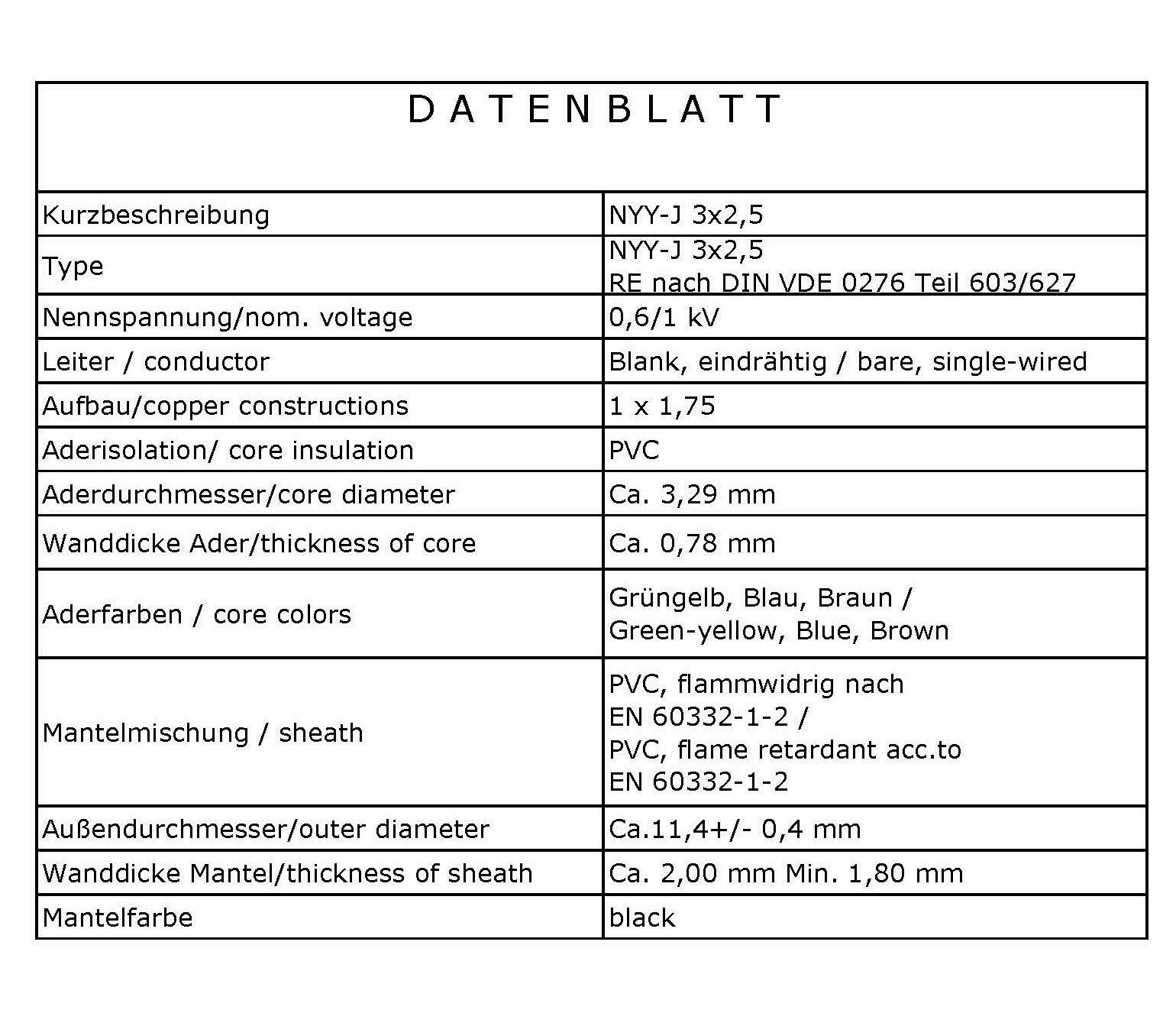 M&G Techno 40m NYY-J 3x2,5 mm² Erdkabel Elektrokabel Beton und Freien Kupfer Made in Germany