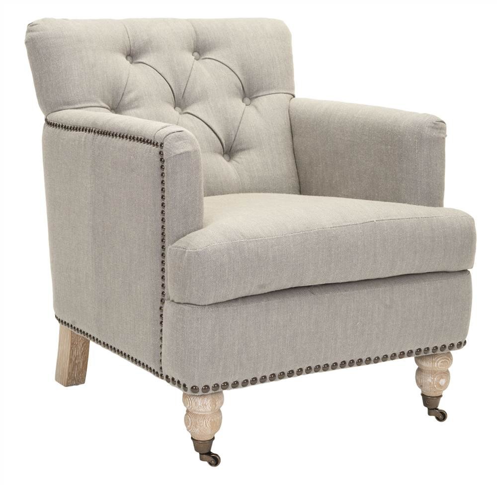 Safavieh Hudson Collection Mario Light Grey and Brass Nailheads Club Chair