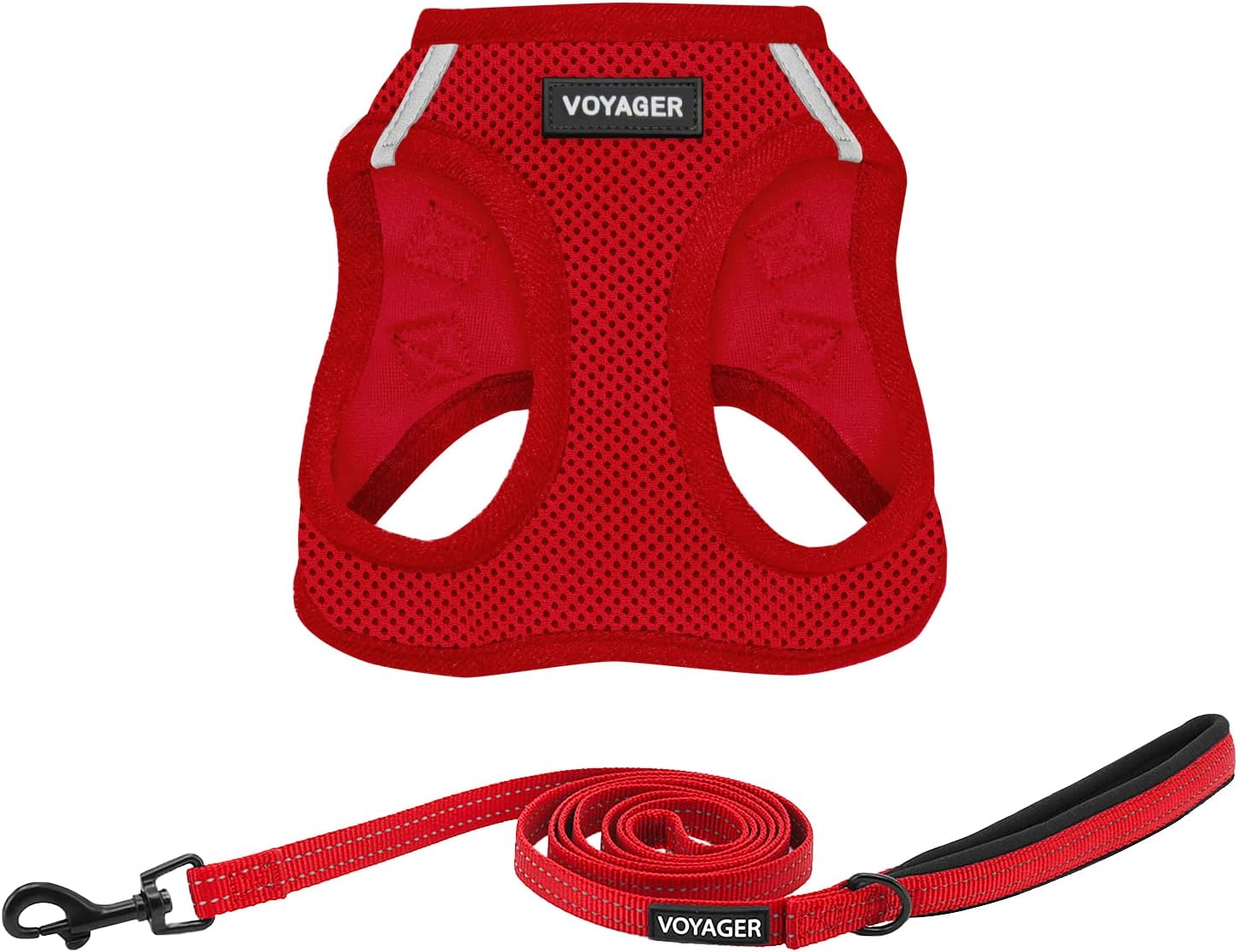 Voyager Step-in Air All Weather Mesh Harness and Reflective Dog 5 ft Leash Combo with Neoprene Handle, for Small, Medium and Large Breed Puppies by Best Pet Supplies - Harness Leash Set (Red), XS Harness Leash Set (Red) XS (Chest: 13 - 14.5")