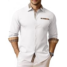 Vssjavun Mens Long Sleeve Dress Shirts Plaid Collar Untucked Casual Shirt | Regular Fit No Tuck Button Down Shirt Perfectly Suits Both Business Casual And Smart Casual Styles