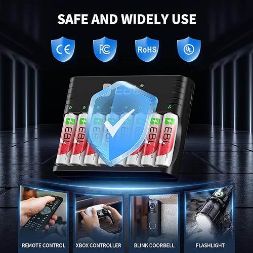 Miniatura 9 de EBL Baterías recargables de litio AA con cargador, 1.5 V, 3000 mWh, 1600 ciclos ideales para cámaras Blink al aire libre (paquete de 16)