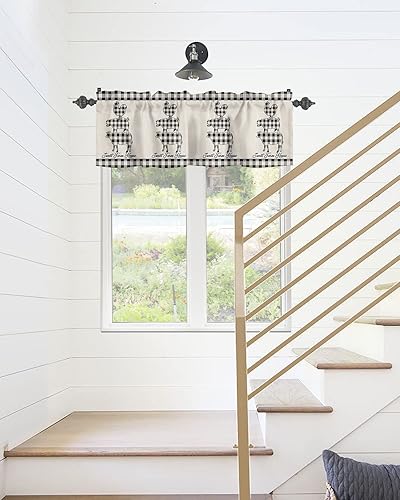 Miniatura 6 de Cortina de cenefas de animales a cuadros para cocina, cafetería, búfalo, vaca, cerdo, pollo, cortinas cortas de 42 x 18 pulgadas con bolsillo para