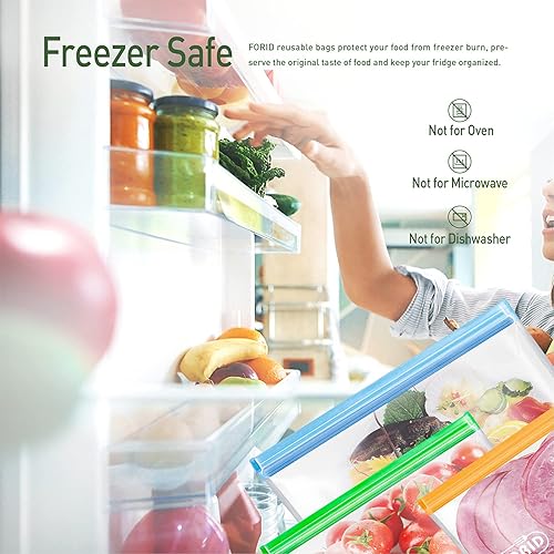 Miniatura 4 de FORID Paquete de 24 bolsas reutilizables de almacenamiento de alimentos, bolsas de silicona para congelador, bolsas de almuerzo resellables para