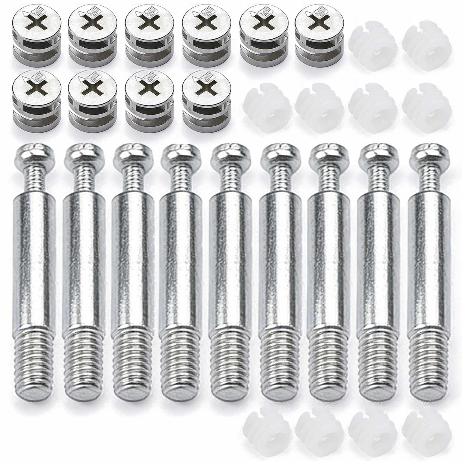 10 Sets Flat Pack Furniture Connector Kit 3-in-1 Cam Lock Fittings Fixing Screw (16mm Cam, 45mm Dowel) for Easy DIY Cabinet, Bookcase, Table and Chair Assembly
