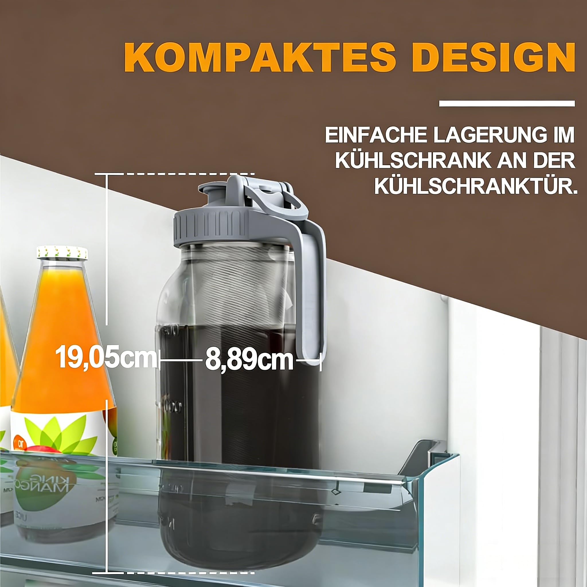 Cold Brew Kaffeebereiter Glas 1,8L, Mehrzweck-Maurerkrug mit Deckel und Filter für Eiskaffee, Limonade, Eistee, Fruchtgetränke