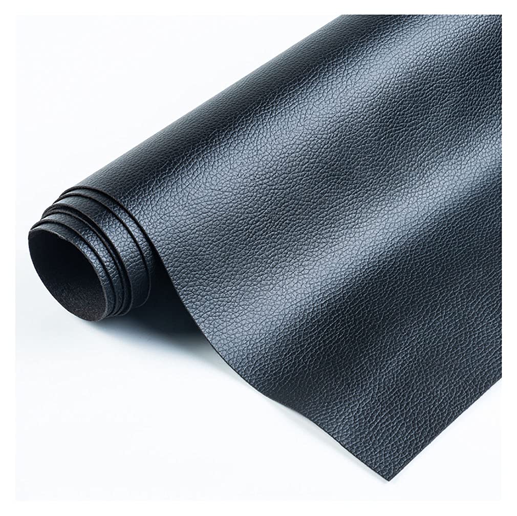Tissu simili cuir noir 1.37x2m grain litchi pour couture et création de sacs