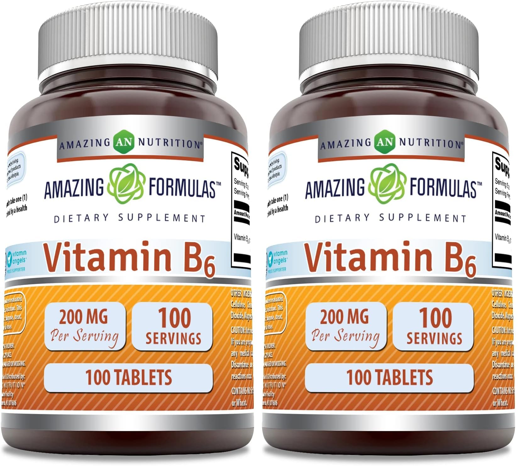 Amazing Formulas Vitamin B6 Pyridoxine 200mg 100 Tablets Supplement | Non-GMO | Gluten Free | Made in USA (Pack of 2) 100 Count (Pack of 2)