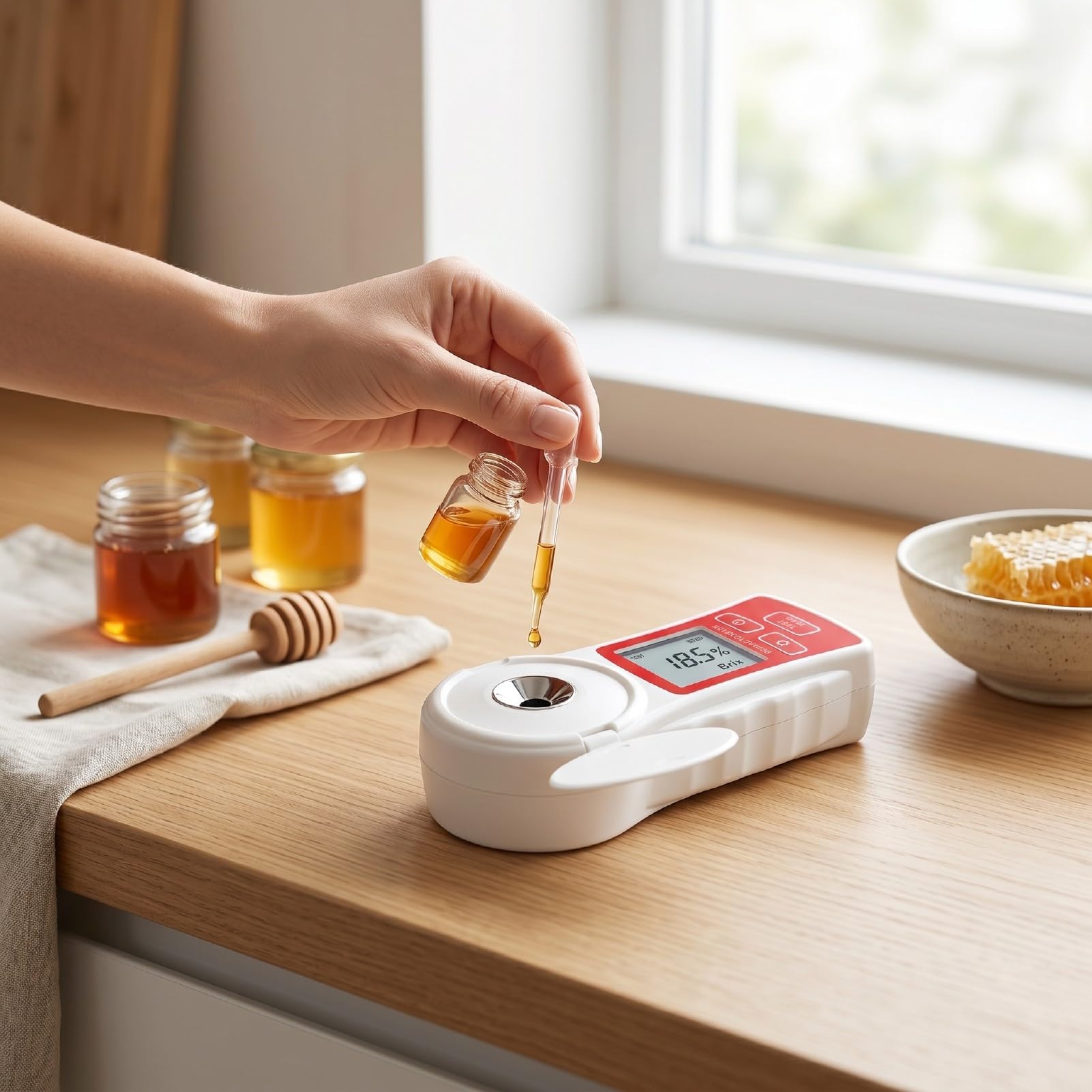 Refractómetro Digital, Compensación Automática de Temperatura del Sensor Inteligente 0-55% para Pruebas de Contenido de Azúcar de Frutas y Verduras