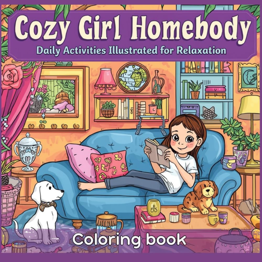 Cozy Girl Homebody: Daily Activities Illustrated for Relaxation - Coloring Book