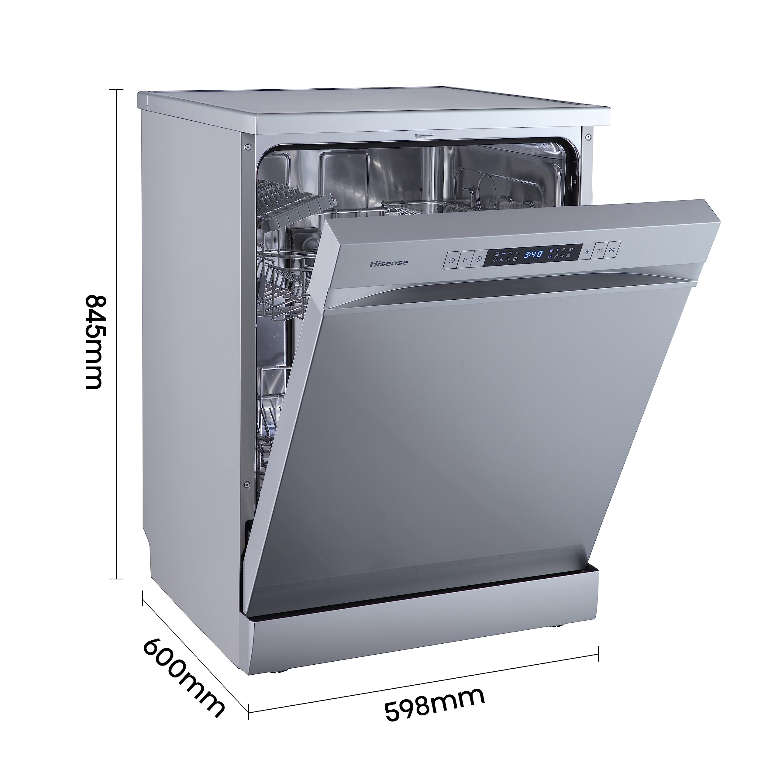 Hisense HS622E10X - Lavavajillas, Capacidad para 13 servicios, 60 cm, Programa ECO, Silencioso, 2, Filtro autolimpiable, Contador digital, Libre instalación, Inox — view 2