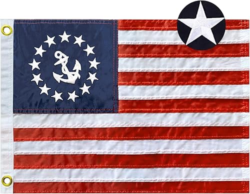 Bandera bordada de estrellas y ancla de barco de 12 x 18 pulgadas, bandera estadounidense de nailon resistente, rayas cosidas, pontón de EE. UU.,
