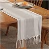 Caflife Boho Table Runner Blue and White for Modern Farmhouse Decor, Natural Cotton Woven Runner with Tassels for Home Dining Table decor 13 x 60 Inch Long