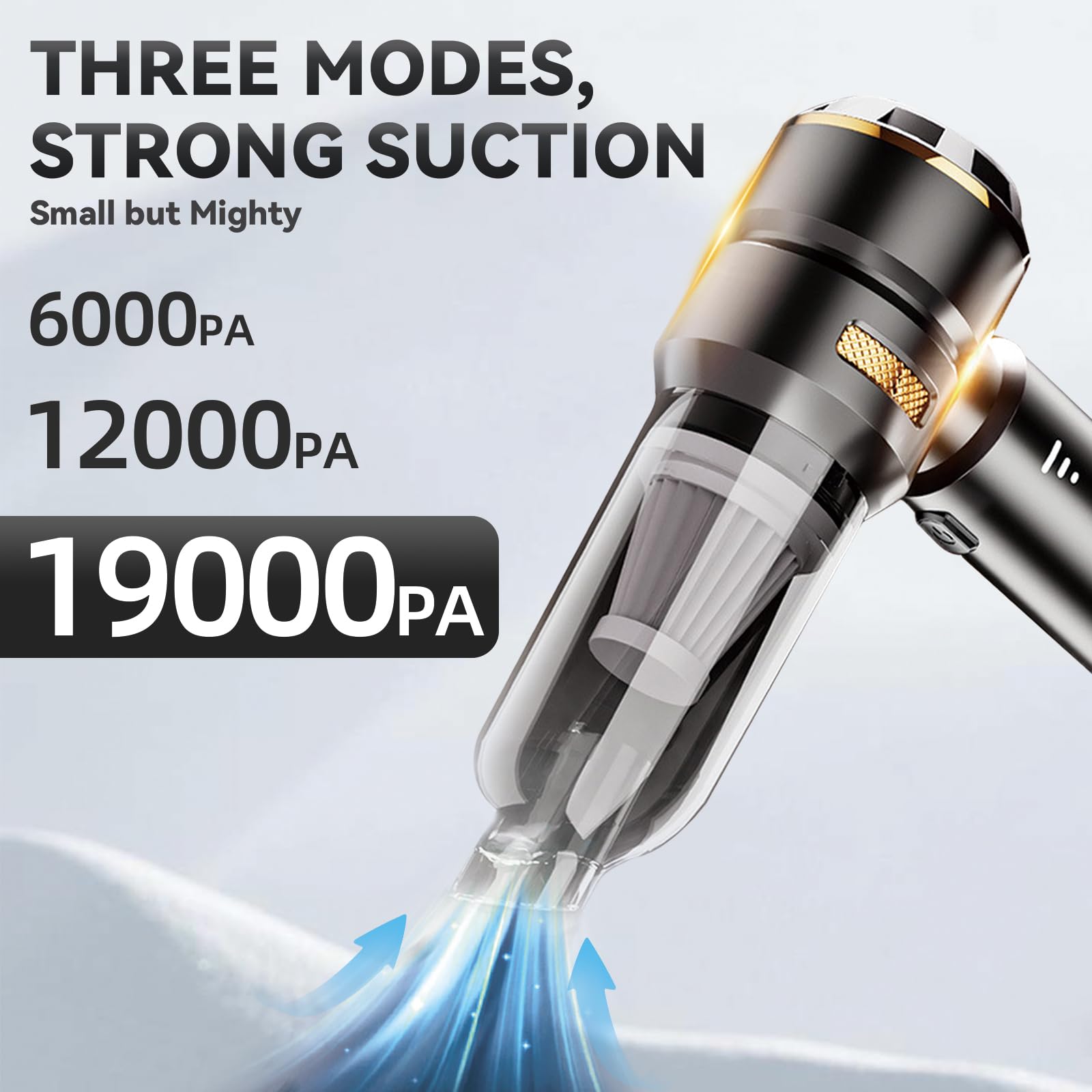 Portable Cordless 19000PA High Power Mini Vacuum Cleaner 4-in-1 Compressed Air Duster & Air Blower & Pump Hand Held Vacuum with Brushless Motor for Car, Home, Office,Camping