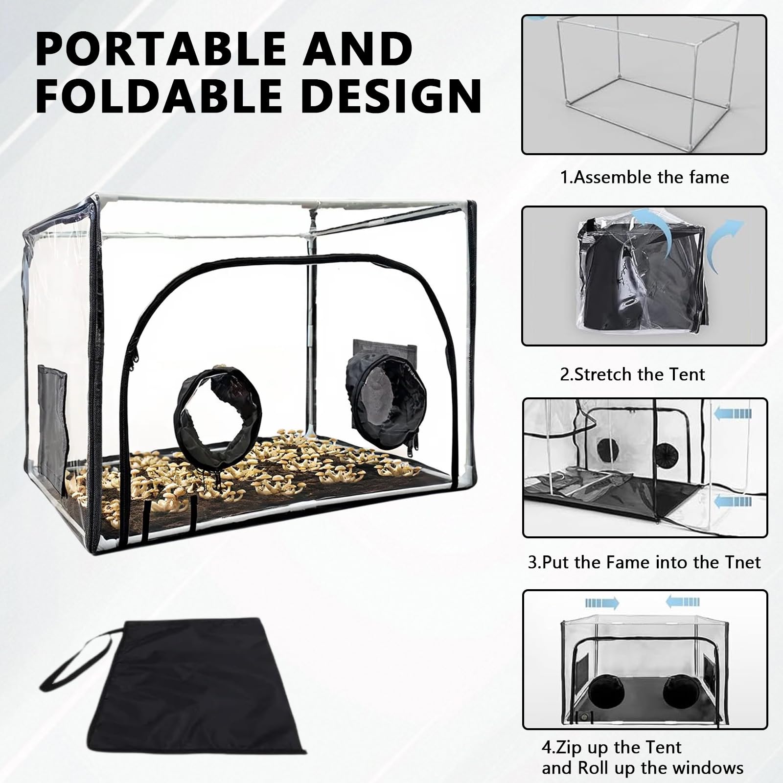 Still Air Box Mushroom Grow Kit PVC Pilz-Wachstums-Set mit 2 Arm Ports Faltbare Pilzzuchtzelt
