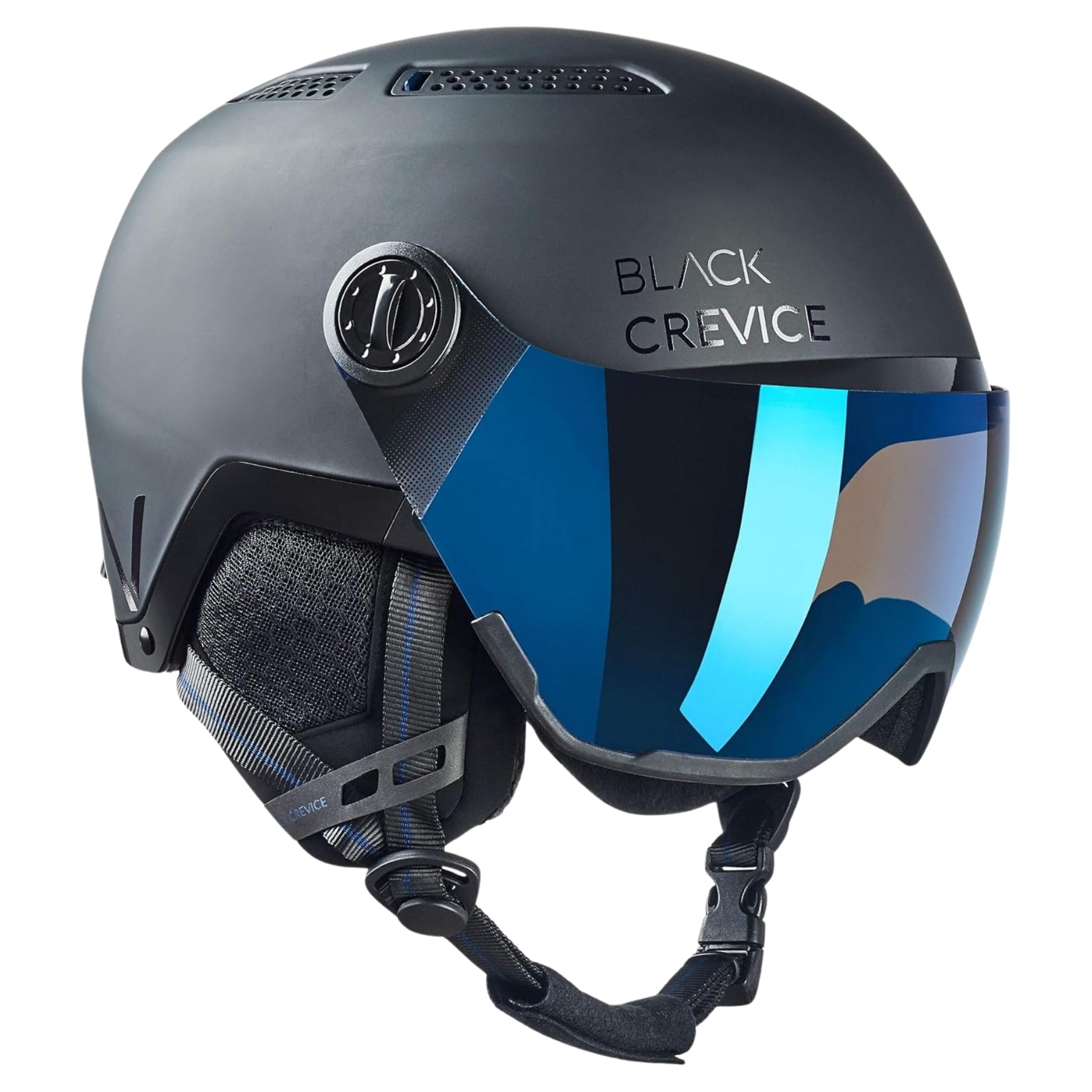 BLACK CREVICE Skihelm Chamonix I Skihelm mit Visier im Pilotenstyle I Skihelm Herren & Damen I Unisex Snowboard-Helm I Atmungsaktiver Ski-Helm I Größenverstellbar